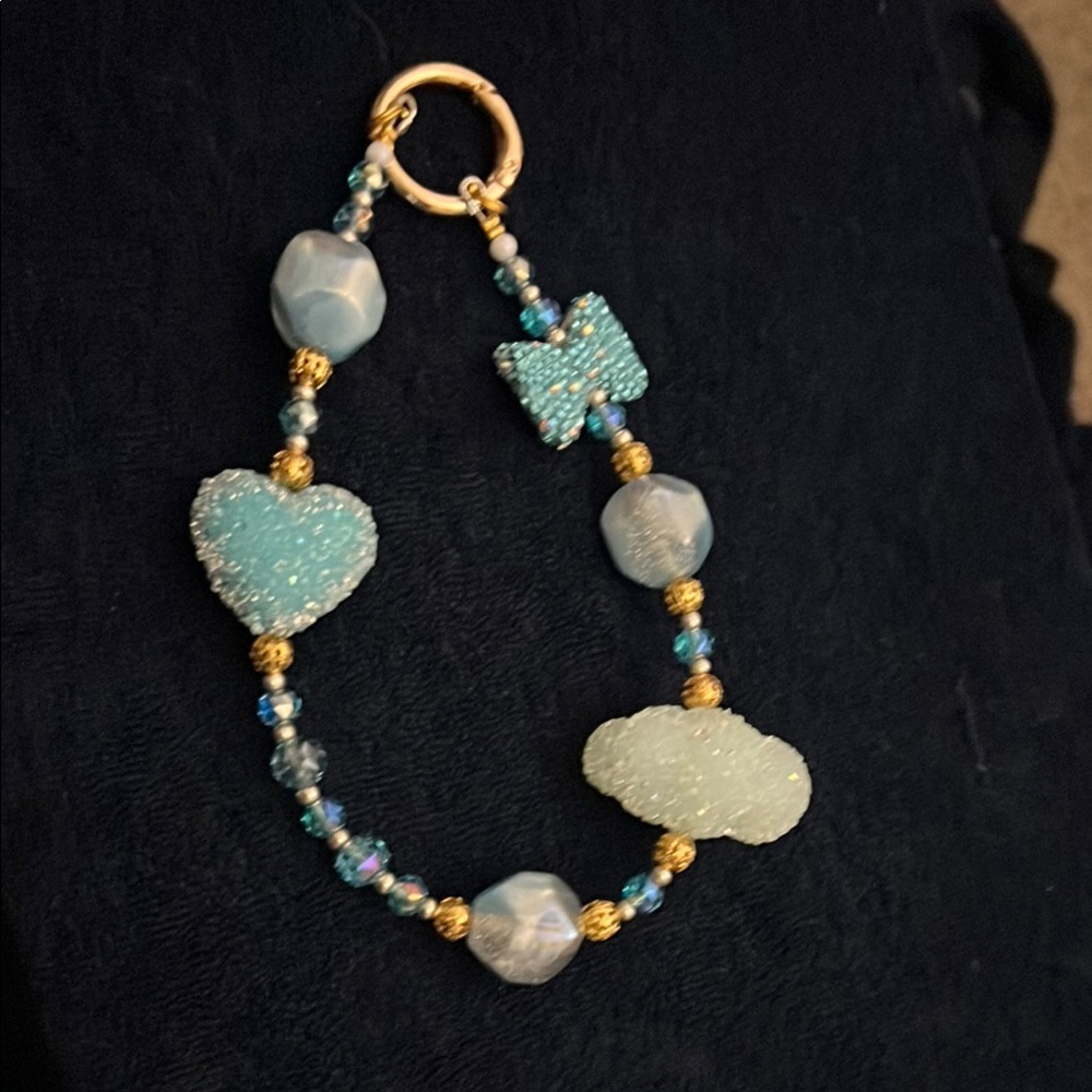 Elegant Blue and Gold Beaded phone chain